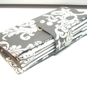 Cartera plegable con cremallera para efectivo, sobre, chequera, organizador de embrague plegable, damasco gris y blanco
