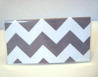 Checkbook Cover , Holder - Chevron Zig-Zag in Gray