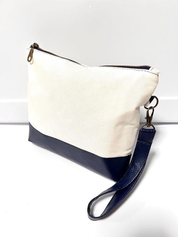 Bolsa de maquillaje de lona y piel sintética, cartera de mano para