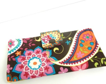 Fabric Checkbook Cover, Holder - Coco Spree Paisley