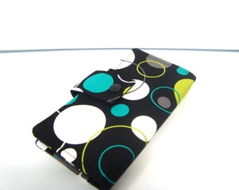 Fabric Checkbook Cover, Holder - Lagoon Hoopla Dot Lagoon