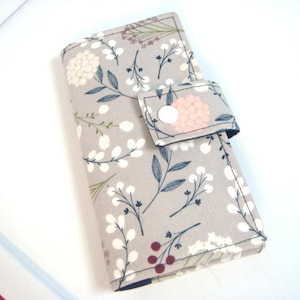 Fabric Check Book Cover , Checkbook Holder Cash Holder, Coupon Holder Botanical Berry Floral