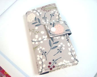 Fabric Check Book Cover , Checkbook Holder Cash Holder, Coupon Holder Botanical Berry Floral