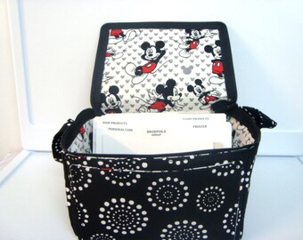 Super Large 6 inch Depth Fabric Coupon Organizer  - With ZIPPER CLOSER  Dotted Circles with Mickey Mouse Lining