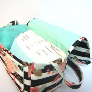 Receipt Organizer Budget Holder Shoulder Bag Black & White Stripe Floral OR Select Your Size image 2