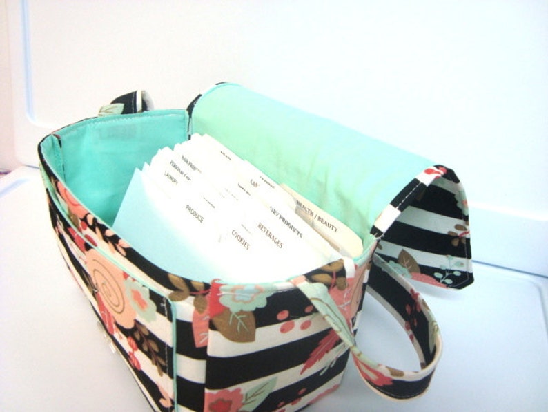 Receipt Organizer Budget Holder Shoulder Bag Black & White Stripe Floral OR Select Your Size image 2