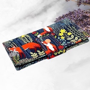 Fabric Checkbook Cover , Woman’s Checkbook Holder Fox Forest Nite