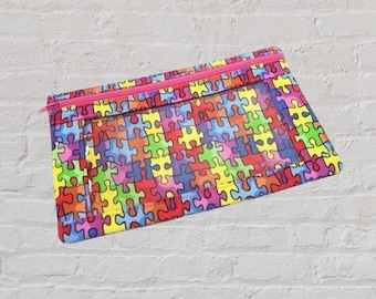 Clear Zipper Bag, Medicine Pouch, Epi Pen Case  Make Up Bag Travel Bag   First Aid pouch Puzzle Autism Ready to Ship