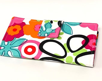 Fabric Check Book Cover , Checkbook Holder Cash Holder, Coupon Holder Retro Floral