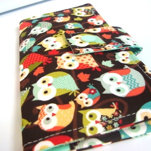 Fabric Checkbook Cover , Checkbook Holder Colorful Hoot Owls