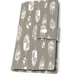 12 - 38 Slot Card Loyalty Card Organizer, Business Card Holder  Credit Card Wallet  Woman’s Wallet Gray and White Feathers