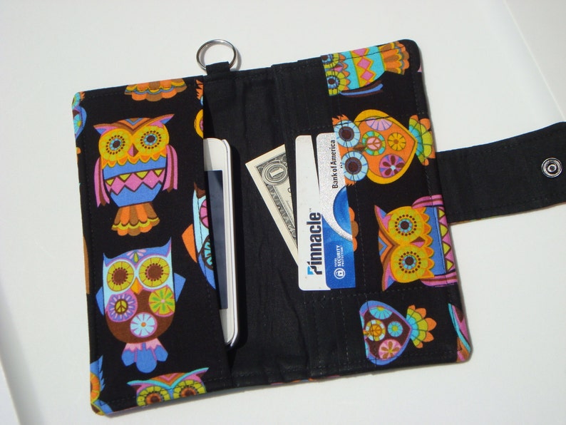 Cell Phone Wallet iPhone Case Cash Wallet Card wallet Cell Phone Case with Detachable Wristlet Peace Owl For Any Size Cell Phone image 2