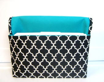 Coupon Organizer Cash Budget Organizer Holder- Attaches to your Shopping Cart  - Quatrefoil Black With Turquoise Lining