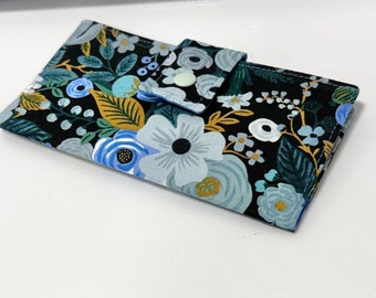 Fabric Checkbook Cover , Checkbook Holder Cash Holder, Coupon Holder Garden Party  Blue  Rifle Paper Co