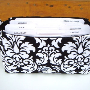 Medium Size Coupon Organizer Holder Attaches to your shopping cart Black and White Damask image 2