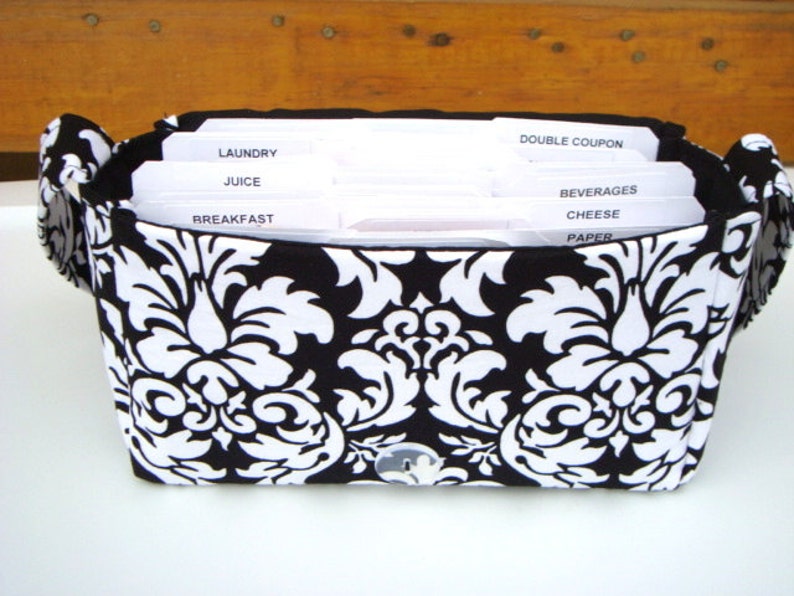 Medium Size Coupon Organizer Holder Attaches to your shopping cart Black and White Damask image 2