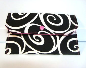 Cash Envelope Budget Clutch Use for the Dave Ramsey System or Coupon Organizer - Black with White Swirls Ironworks