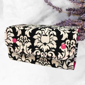 Cash Envelope Wallet  - Budget Organizer- Dave Ramsey System - Zipper Envelopes - Black and White Damask