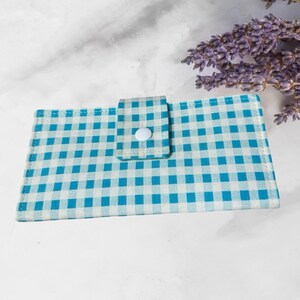 Fabric Checkbook Cover, Check Book Holder Cash Holder Check Book Cover Turquoise Gingham
