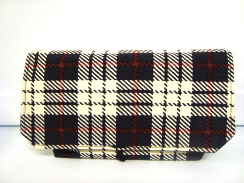 Attaches to Your Shopping Cart Fabric Coupon Organizer Budget Organizer Holder Blue and Cream Plaid