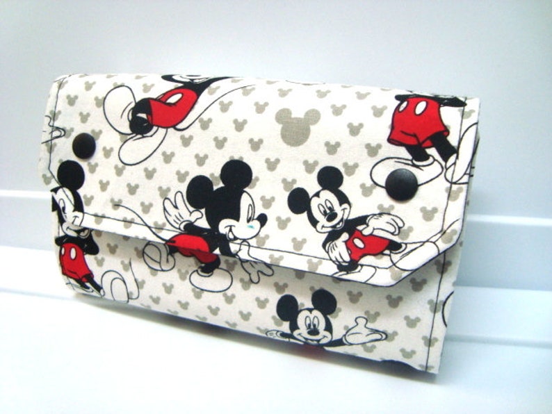 Cash Envelope Wallet , Dave Ramsey System, Card Wallet, Zipper Envelopes Mickey Mouse with Black Lining image 1