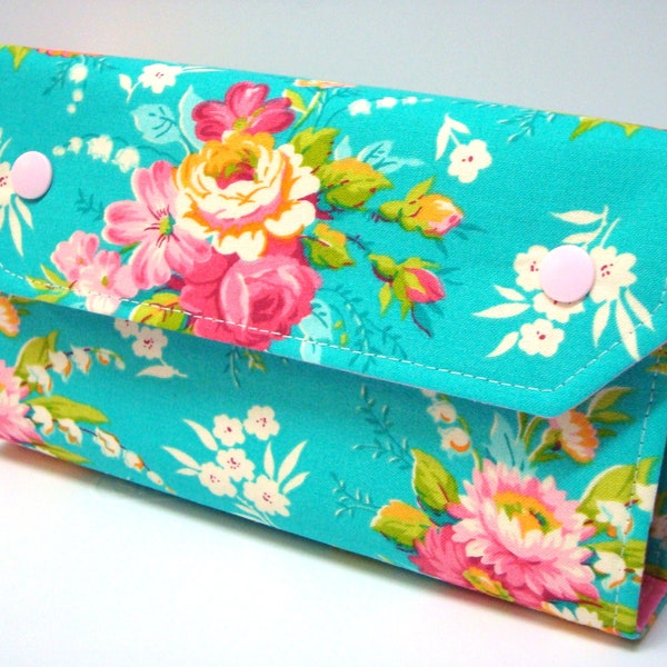 Cash Envelope Wallet  Dave Ramsey System  ZIPPER Envelopes Turquoise Floral