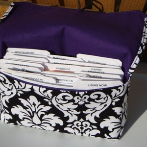 Coupon Organizer Budget Organizer Holder Attaches To You Shopping Cart Black and White Damask with Turquoise Lining