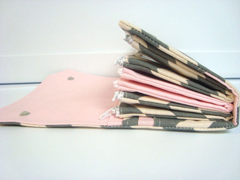 Cash Envelope Wallet / Dave Ramsey System / Zipper Envelopes Gray Natural Chevron with Pink Lining image 2