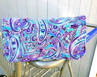 Coupon Organizer /Budget Organizer Holder , Cash Wallet, Coupon Wallet - Attaches to Your Shopping Cart - Beautiful Blue and Purple Paisley