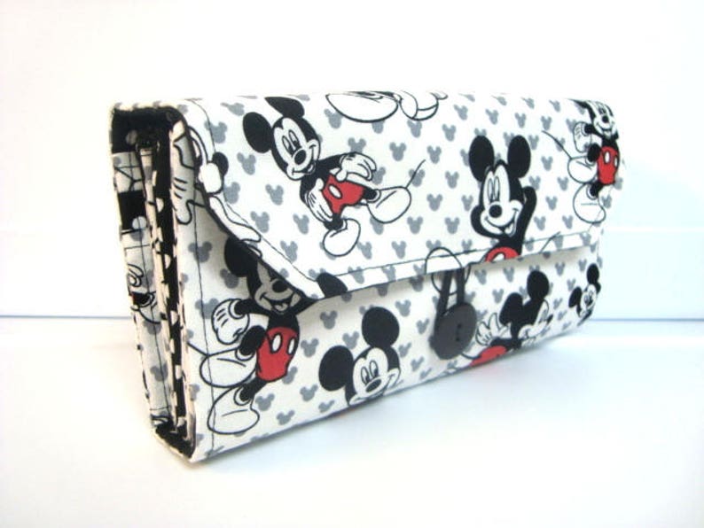 Cash Envelope Wallet , Dave Ramsey System, Card Wallet, Zipper Envelopes Mickey Mouse with Black Lining image 3