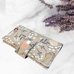 Fabric Check Book Cover , Checkbook Holder Cash Holder, Coupon Holder Botanical Berry Floral