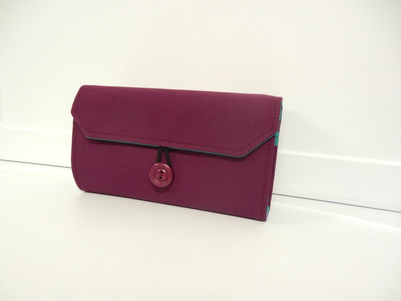 Cash Envelope Wallet / Dave Ramsey System / ZIPPERED Envelopes Turquoise and Plum image 2