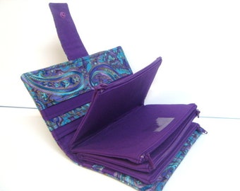 BiFold Long Wallet Cash Envelope Wallet for Dave Ramsey Budget System  Blue Purple Paisley