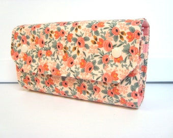 Cash Envelope Wallet  / Dave Ramsey System / Zipper Envelopes - Les Fleurs Rosa Peach