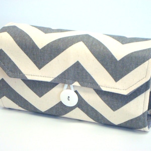 Monedero tipo sobre con efectivo Sistema económico Sistema Dave Ramsey Sobres con cremallera - Zigzag Chevron gris y natural
