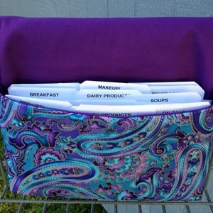 Coupon Organizer /Budget Organizer Holder , Cash Wallet, Coupon Wallet Attaches to Your Shopping Cart Beautiful Blue and Purple Paisley image 2