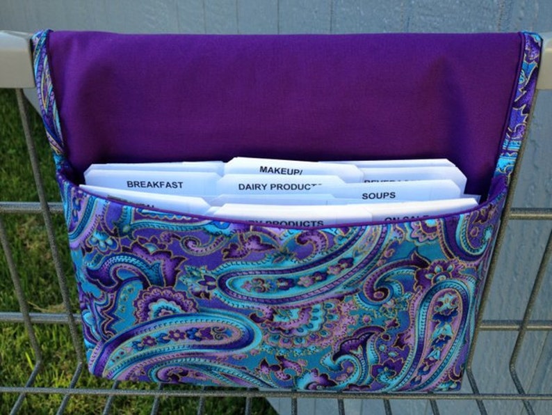 Coupon Organizer /Budget Organizer Holder , Cash Wallet, Coupon Wallet Attaches to Your Shopping Cart Beautiful Blue and Purple Paisley image 2