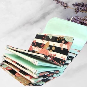 Cash Envelope Wallet  / Dave Ramsey System / Zipper Envelopes - Black and White Stripes With Floral