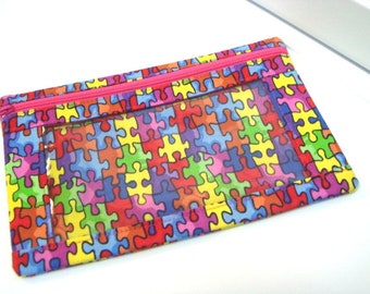 Clear Zipper Bag, Medicine Pouch, Epi Pen Case  Make Up Bag Travel Bag   First Aid pouch Puzzle Autism Ready to Ship