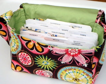 Large 4" Size Coupon Organizer / Budget Organizer Holder Box - Attaches to Your Shopping Cart -Carnival Bloom / Lime Green Lining