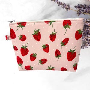 Zipper Bag, Cosmetic Bag, Makeup Pouch Makeup Bag Travel Pouch Strawberry and Dots