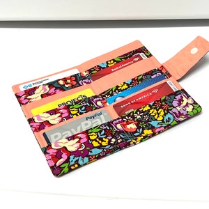 Small Credit Card Wallet, Loyalty Card, Gift Card, Minimalist Wallet with Zipper Pocket Pink Floral