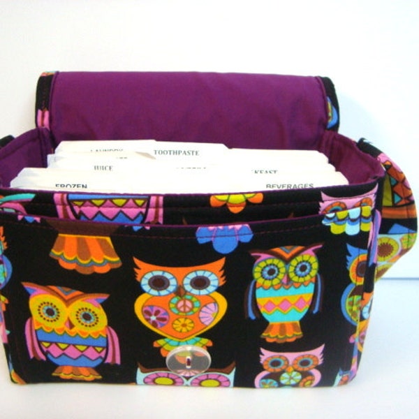 Large 4 Inch Size Coupon Organizer Budget Organizer Holder Box - Attaches to Your Shopping Cart - Sugar Skull Peace Retro Owls