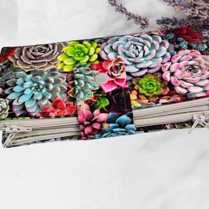Enveloppe pour espèces à deux volets, portefeuille économique, système Dave Ramsey, Enveloppes à fermeture éclair - Plante succulente