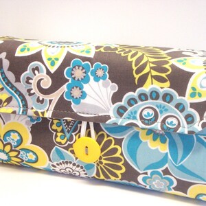 Monedero con sobre para efectivo / Sistema Dave Ramsey / Sobres con cremallera - Paisley floral azul grisáceo
