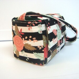 Receipt Organizer Budget Holder Shoulder Bag Black & White Stripe Floral OR Select Your Size image 4