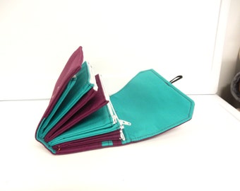 Cash Envelope Wallet  / Dave Ramsey System / ZIPPERED Envelopes - Turquoise and Plum