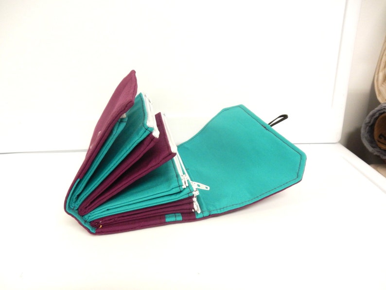 Cash Envelope Wallet / Dave Ramsey System / ZIPPERED Envelopes Turquoise and Plum image 1