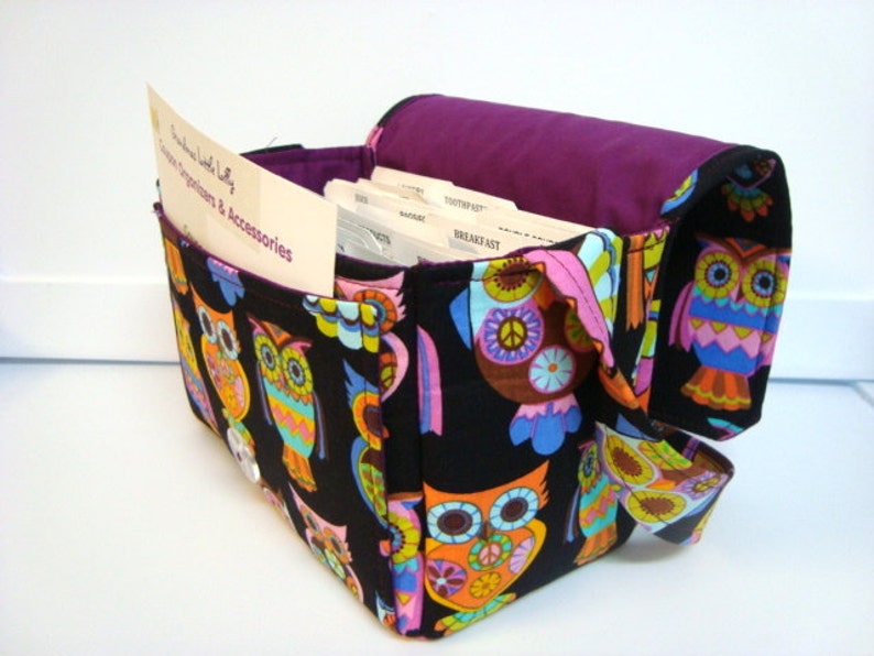 Large 4 Inch Size Coupon Organizer Budget Organizer Holder Box Attaches to Your Shopping Cart Sugar Skull Peace Retro Owls image 2