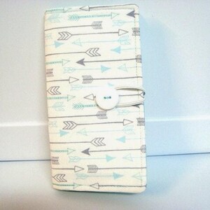 12 - 38 Slot Card Loyalty Card Organizer, Business Card Holder  Credit Card Wallet  White with Gray and Aqua Arrows